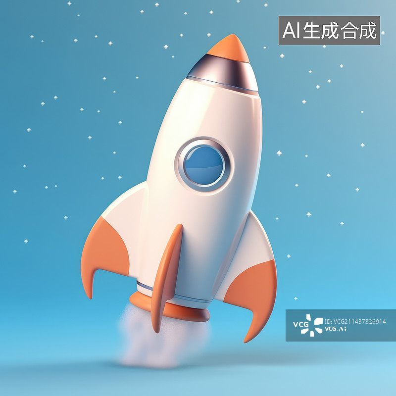 【AI数字艺术】卡通火箭模型3D渲染，太空中的火箭3d形状图片素材