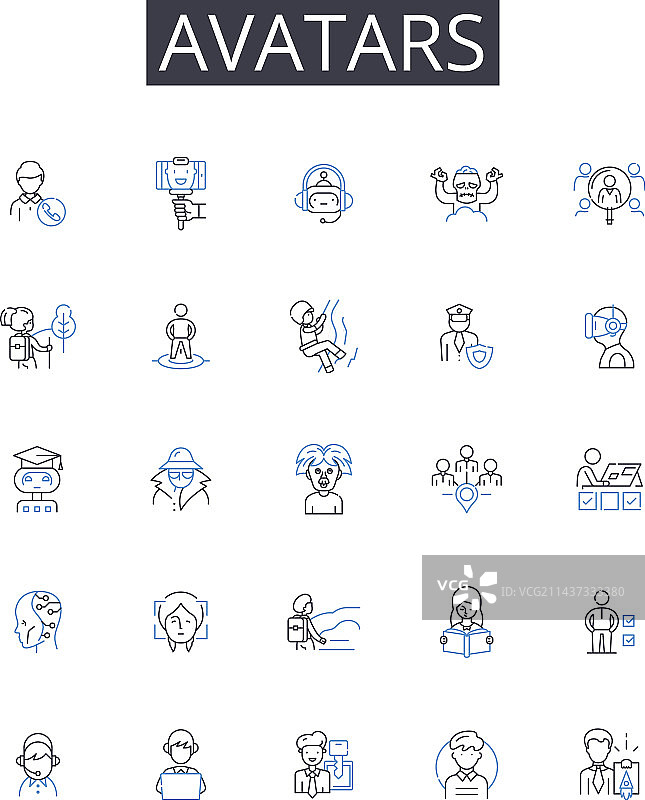 头像线性图标同志集合图片素材