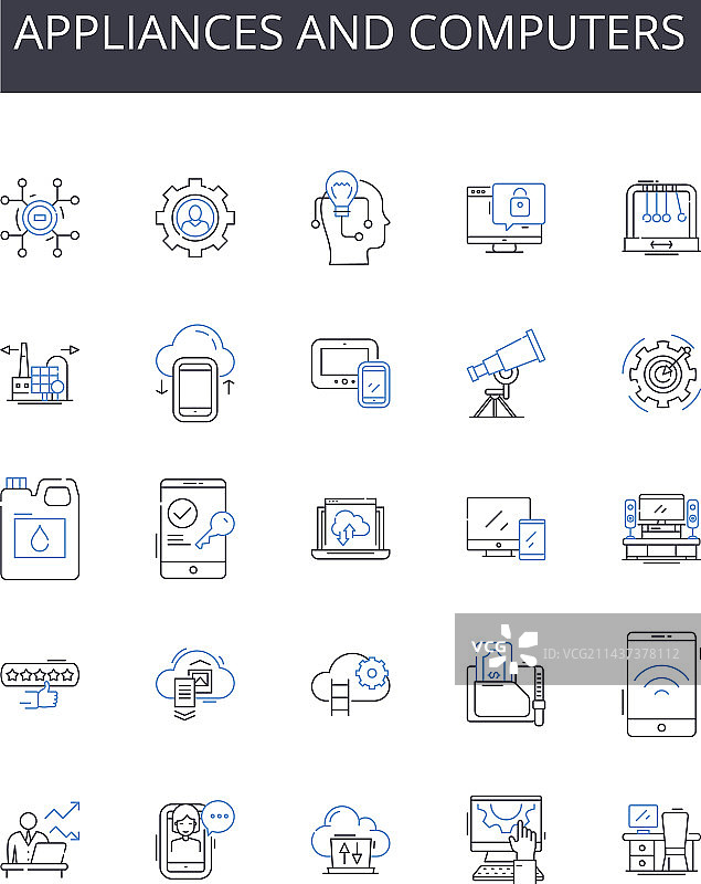 家电和电脑线性图标合集图片素材