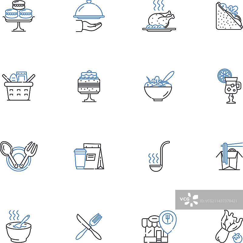 令人满意的菜肴线性图标合集图片素材