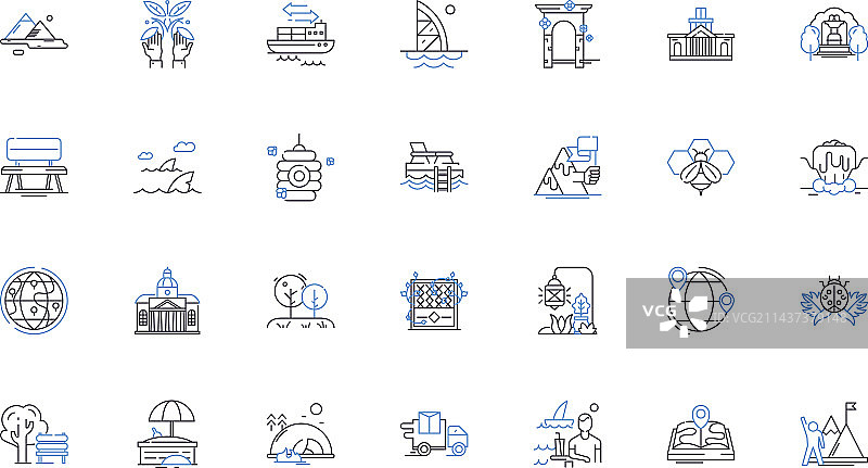 河畔漫步线性图标合集图片素材