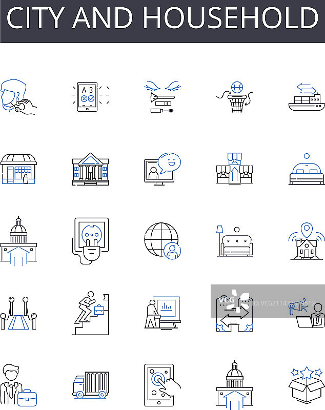 城市和家庭线性图标合集图片素材