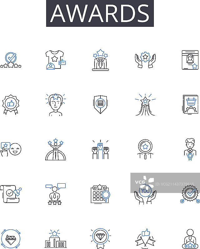 荣誉奖品线性图标合集图片素材