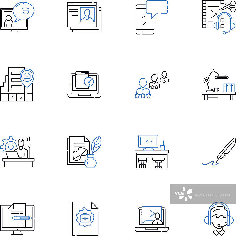远程虚拟工作线性图标合集图片素材