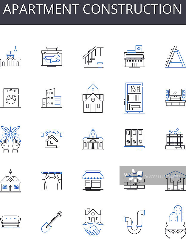 公寓建筑线性图标合集图片素材