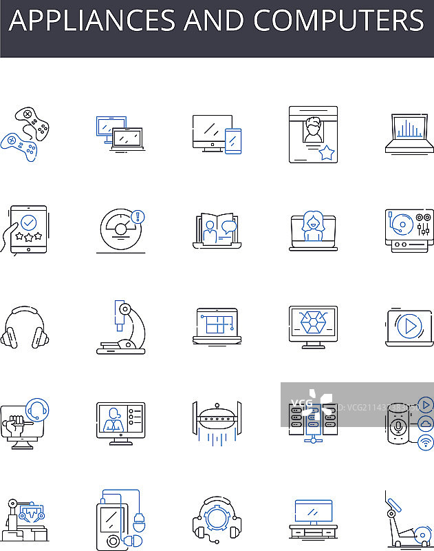 家电和电脑线性图标合集图片素材