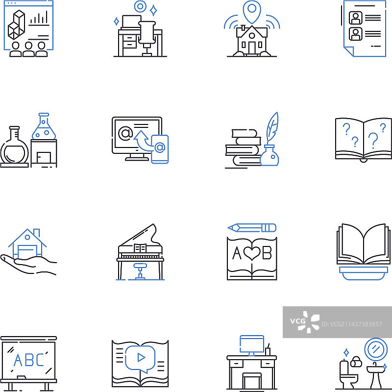 舒适宁静的卧室装饰线条图标合集图片素材