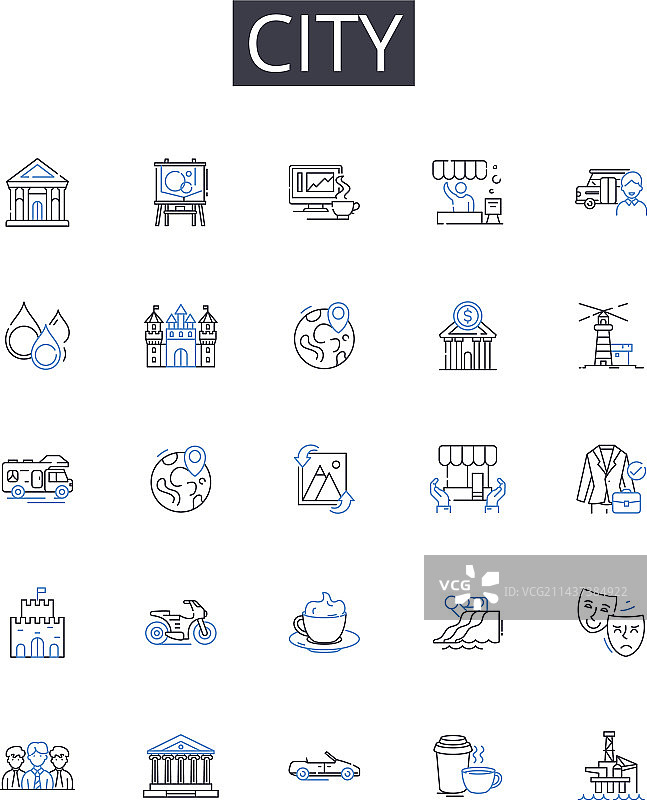 城镇大都市城市线条图标合集图片素材