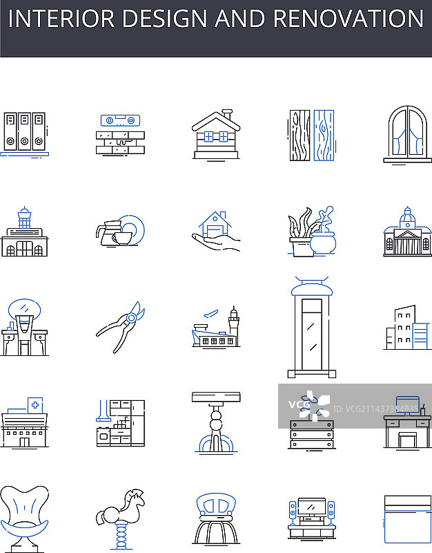 室内设计和装修线性图标图片素材