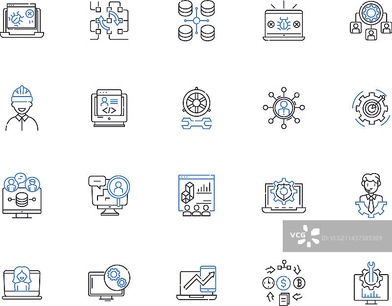 互联网安全防火墙线性图标合集图片素材