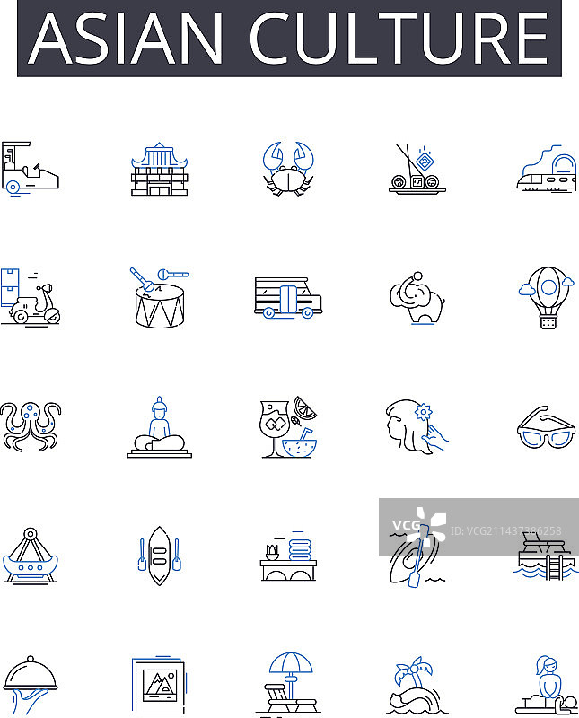 亚洲文化线性图标趣味之旅合集图片素材