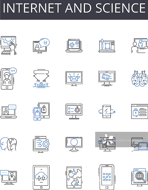 互联网与科学线性图标合集图片素材