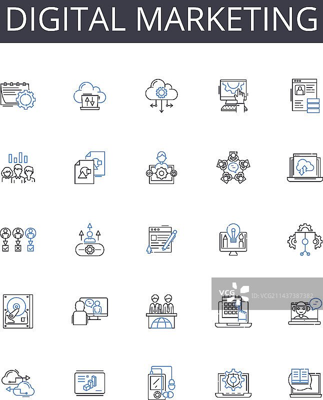 数字营销线性图标社交媒体合集图片素材