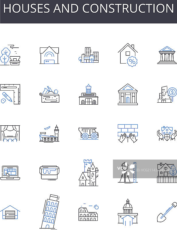 房屋建筑线性图标合集图片素材
