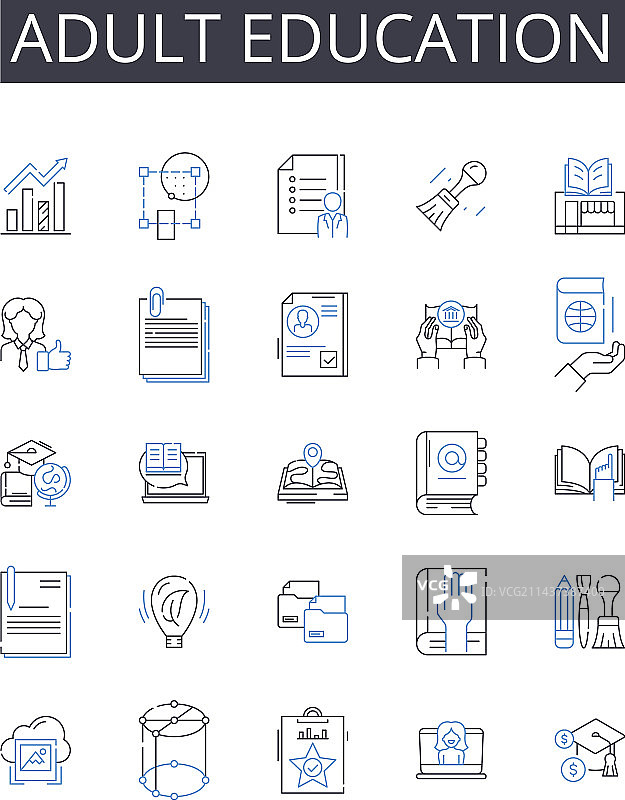 成人教育线性图标集图片素材