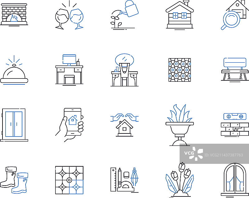 室内空间解决方案线性图标合集图片素材