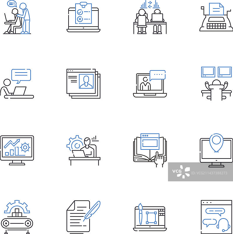 过度劳累的工作狂线性图标合集图片素材