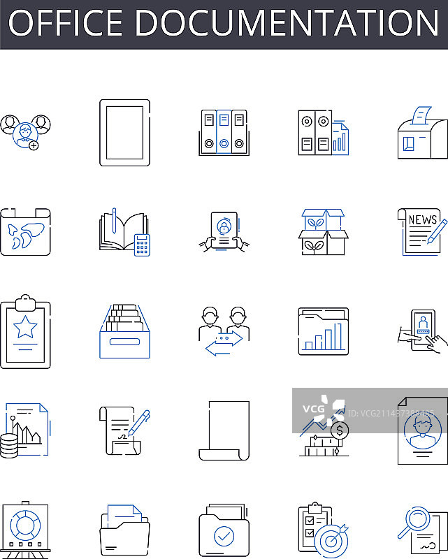 办公文档线性图标合集图片素材