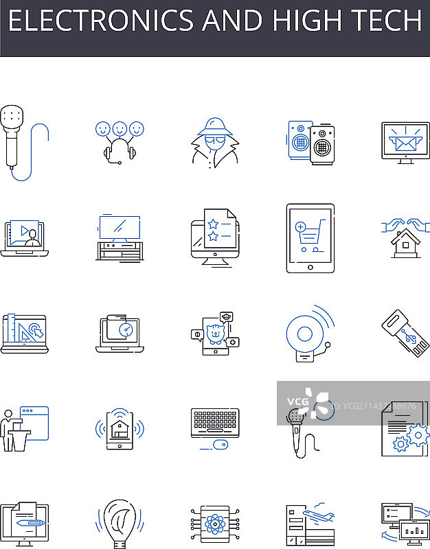 电子和高科技线性图标合集图片素材