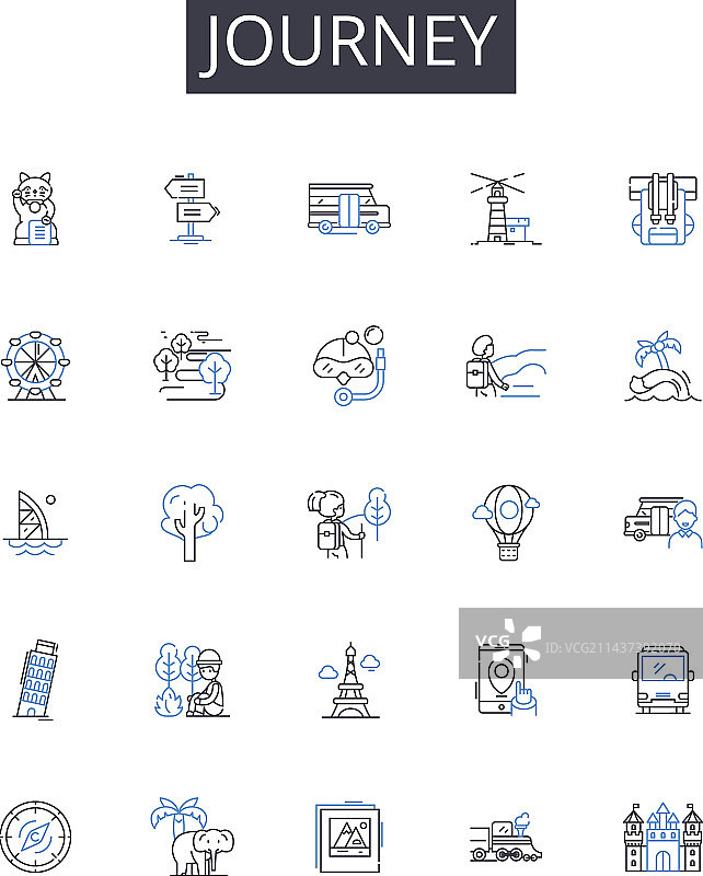 旅行线性图标合集：探险航程图片素材