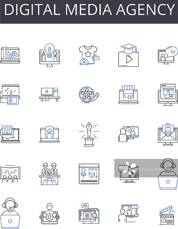 数字媒体机构线性图标合集图片素材