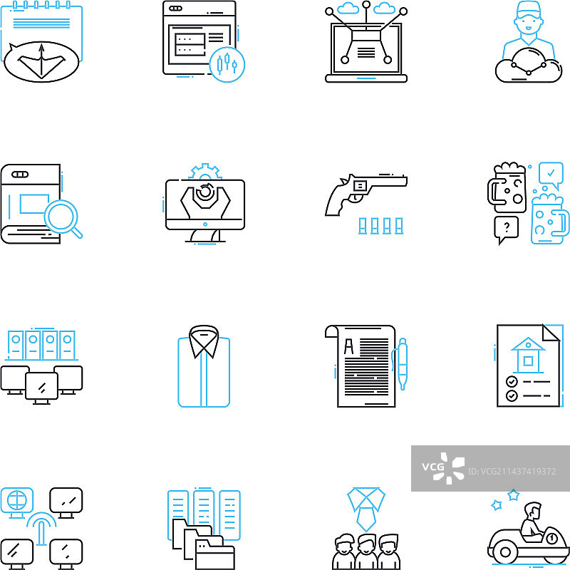 联系方式线性图标集：电话、邮件、消息图片素材