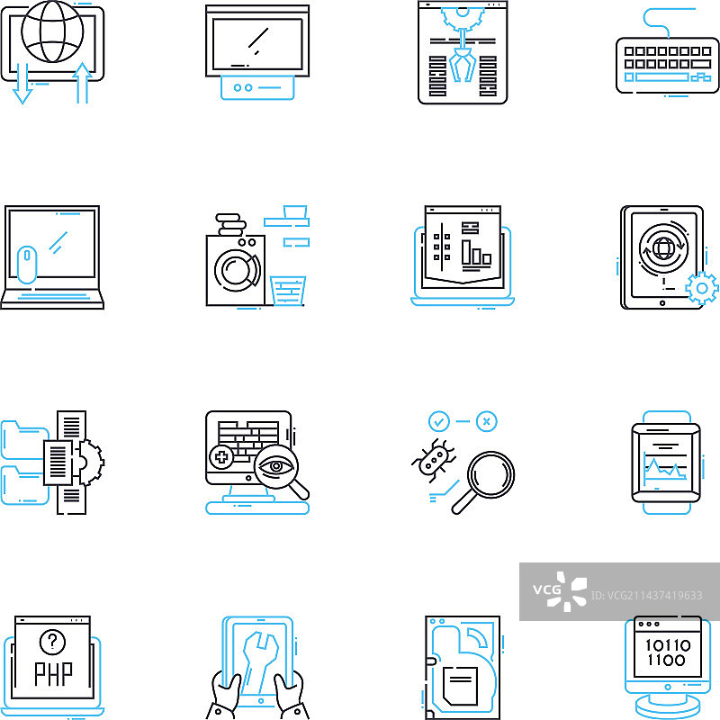 计算机科学线性图标集算法数据图片素材