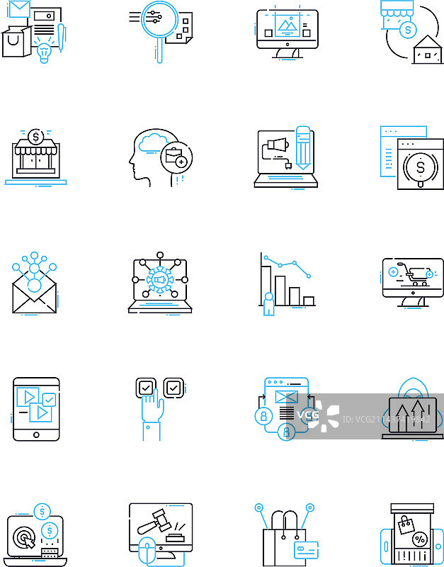 数字广告线性图标集：SEO与PPC图片素材
