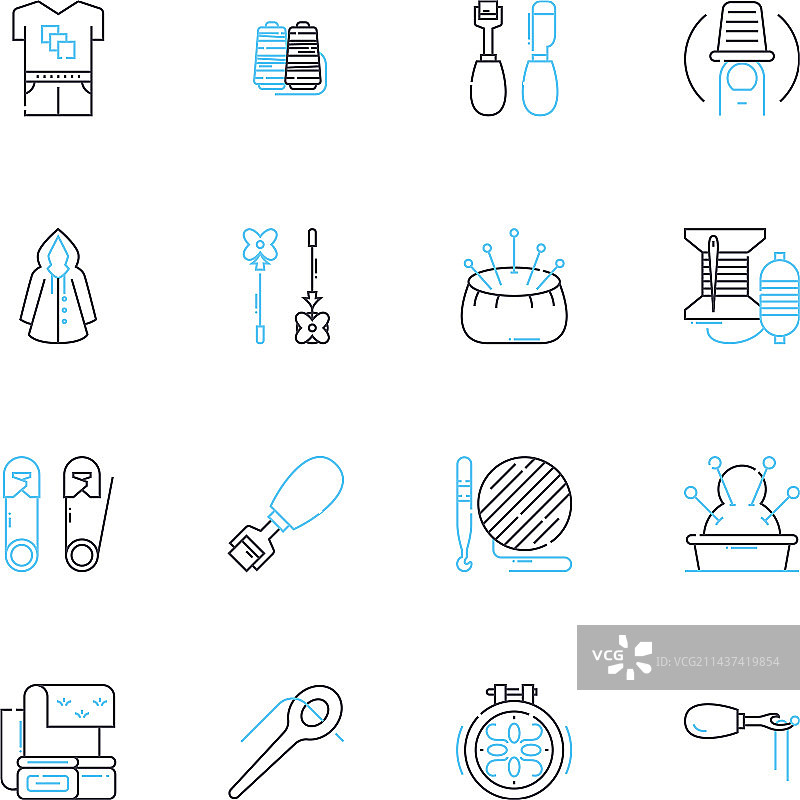 绗缝线性图标合集：布料、针线图片素材