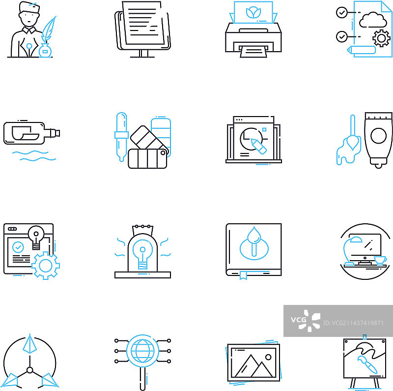 画家线性图标集画笔画架调色板图片素材