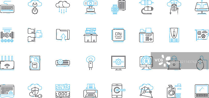 设备线性图标集：智能手机、笔记本电脑和平板电脑图片素材