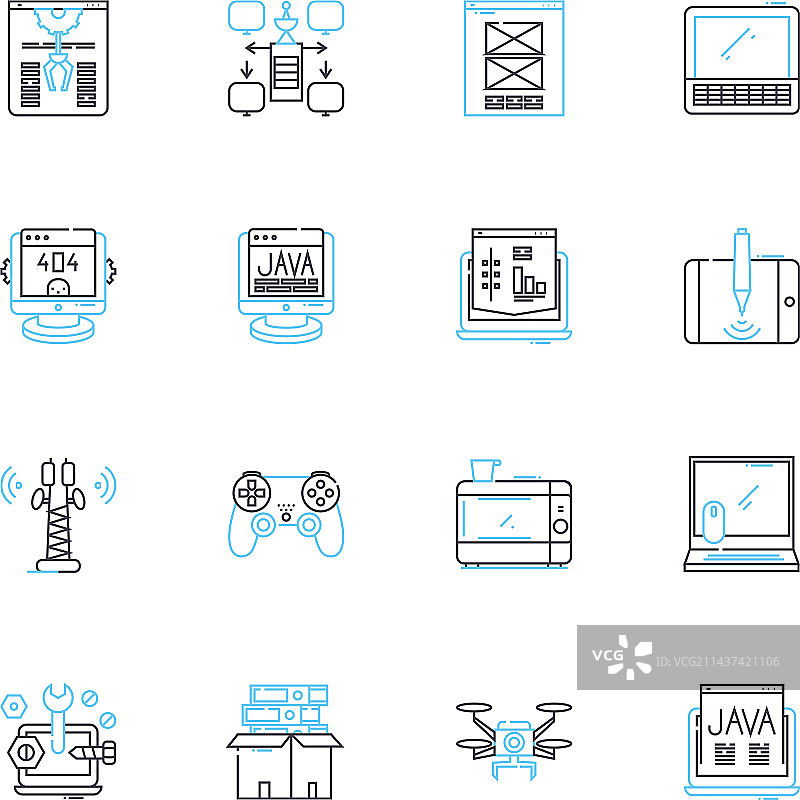 并行计算线性图标集图片素材