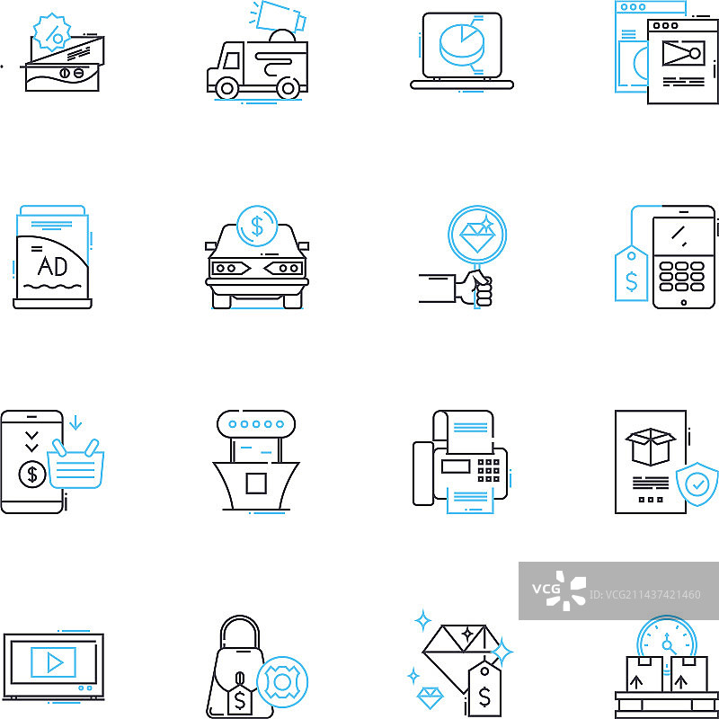 销售计划线性图标集策略收入图片素材