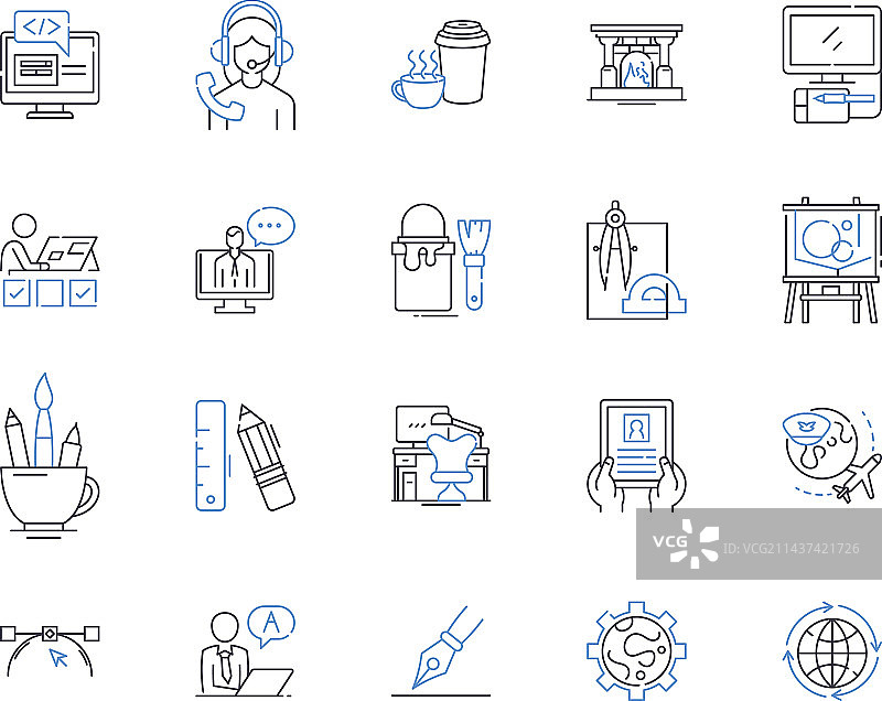 操作员和技术员线性图标集图片素材