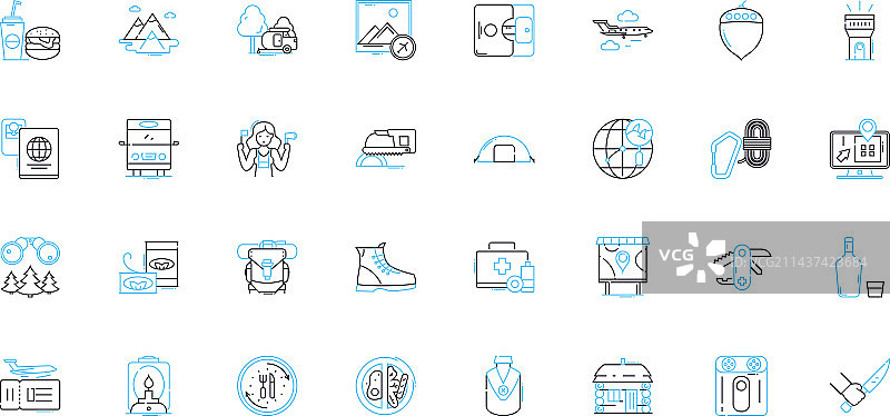 荒野露营地线性图标合集图片素材