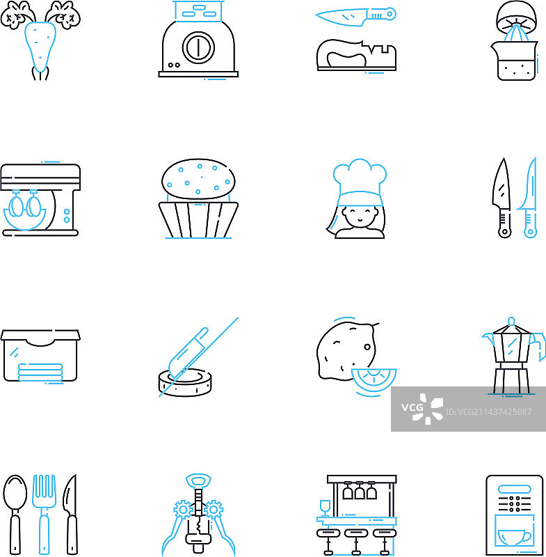 咖啡馆线性图标集：意式咖啡图片素材