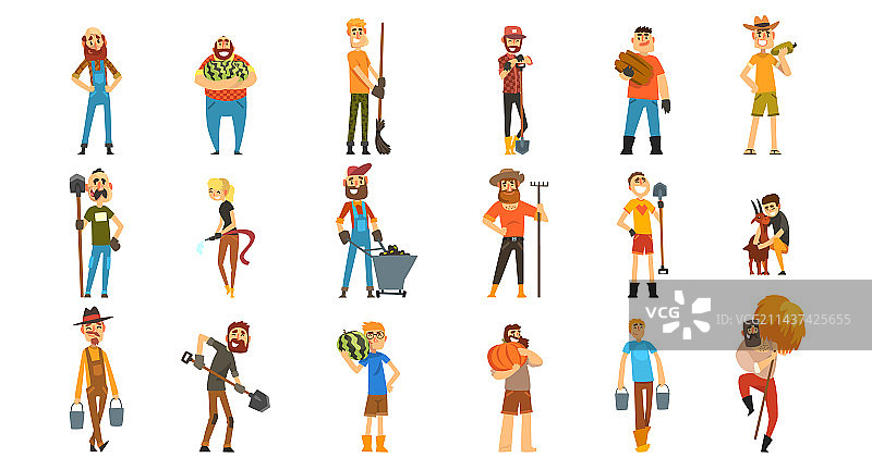 快乐的农民和园艺工具图片素材