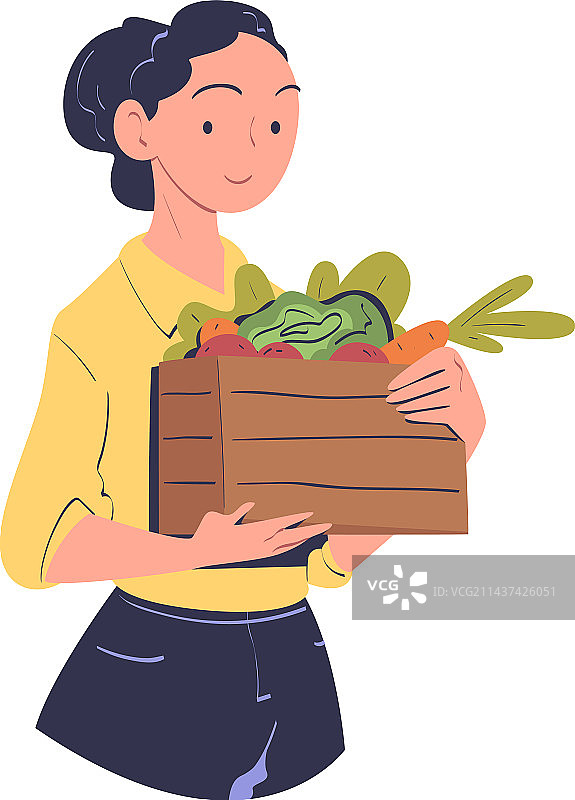 年轻女子采摘后拿着木箱图片素材