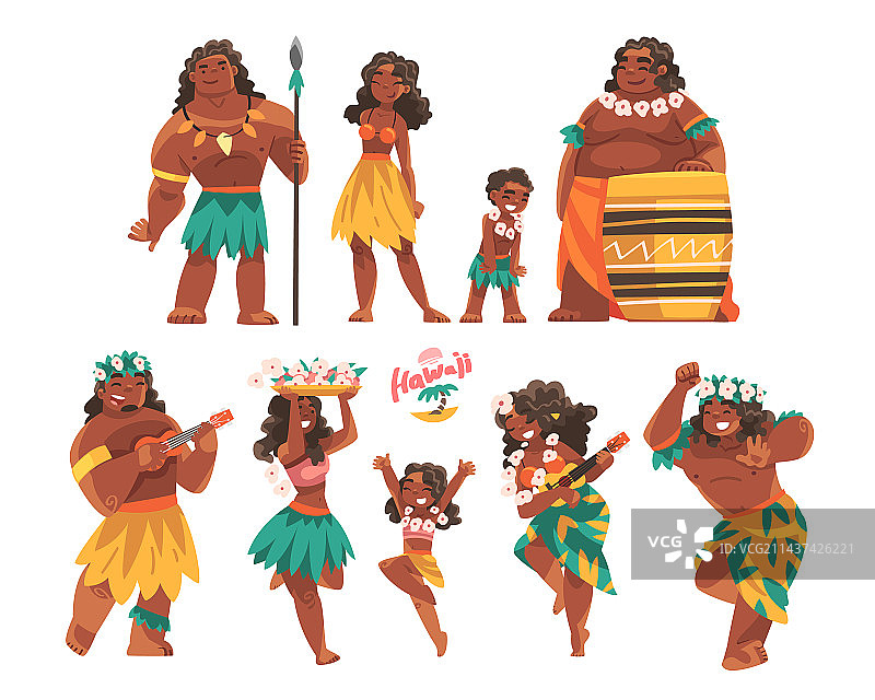 戴着花环的夏威夷人角色图片素材