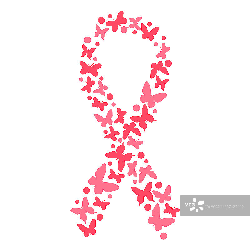 蝴蝶剪影乳腺癌丝带图片素材