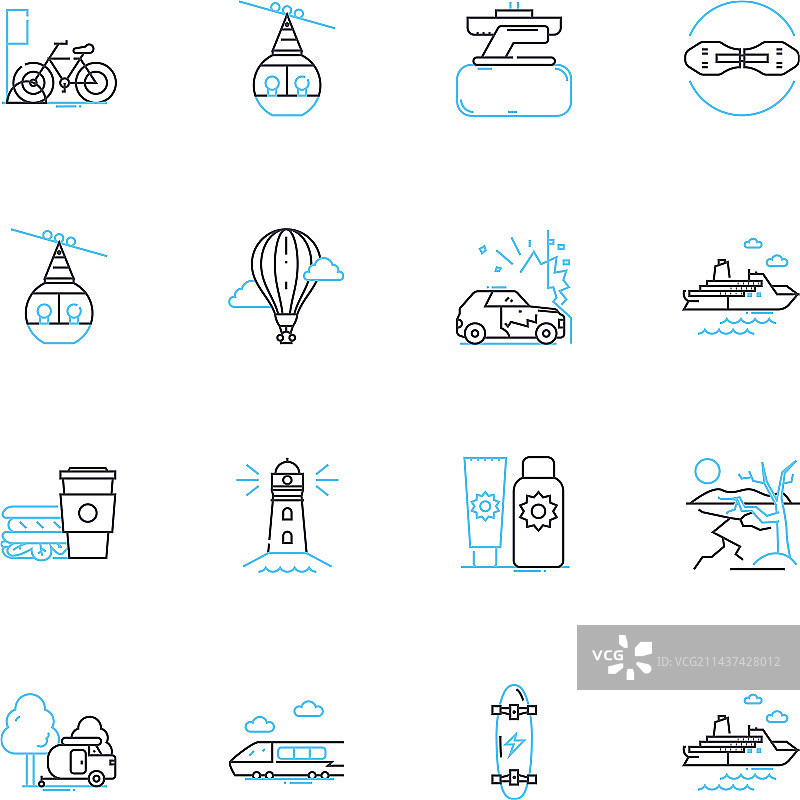 广泛的旅行线性图标集图片素材