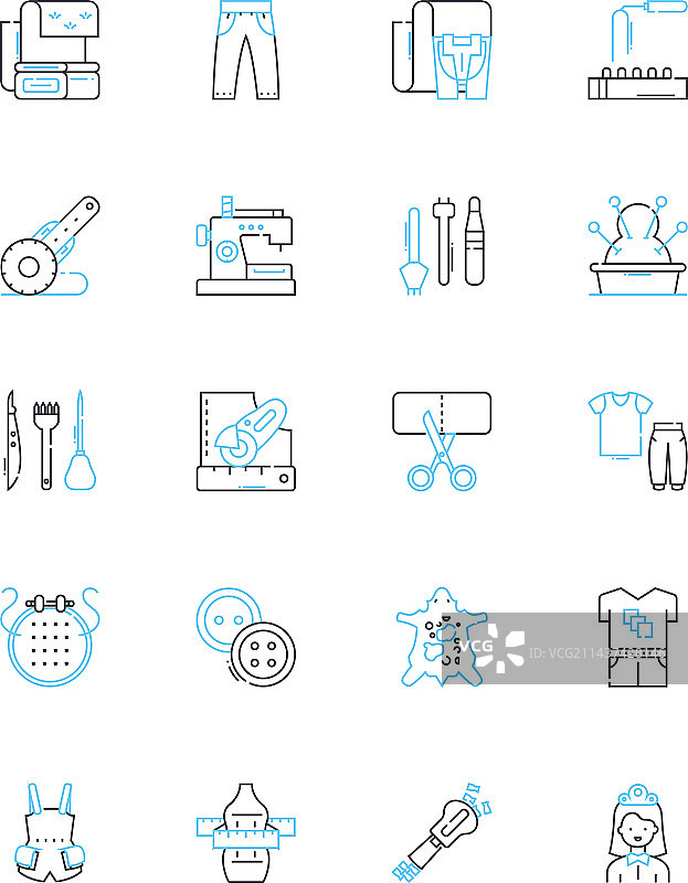 服装制作线性图标：缝纫面料图片素材