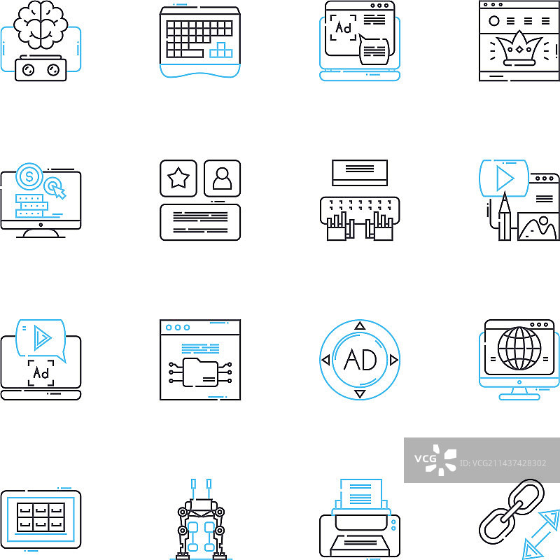 在线新闻线性图标集图片素材