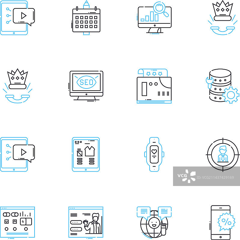 数字营销线性图标SEO SEM设置图片素材
