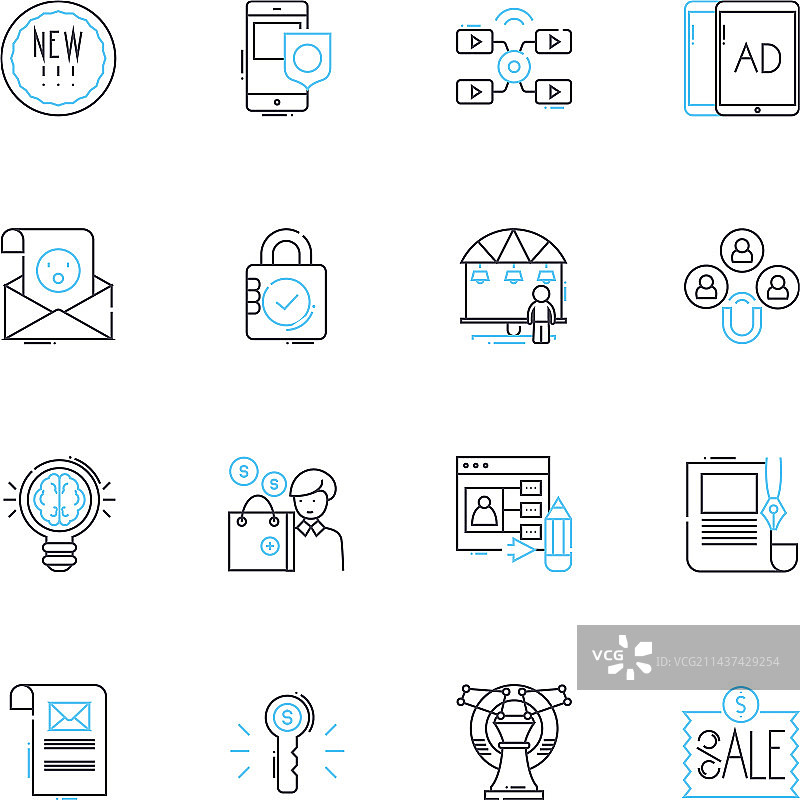 营销概念线性图标集品牌推广图片素材