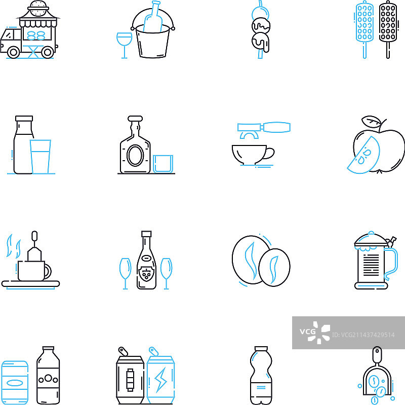 咖啡馆美食线性图标集：咖啡和羊角面包图片素材