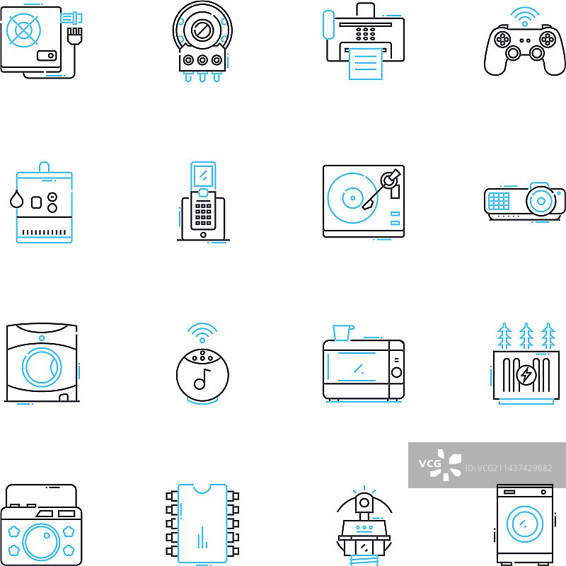 智能手机和平板电脑线性图标集图片素材