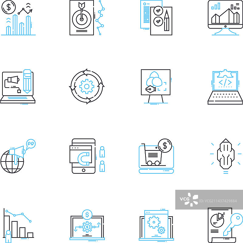 电商数字市场线性图标集图片素材