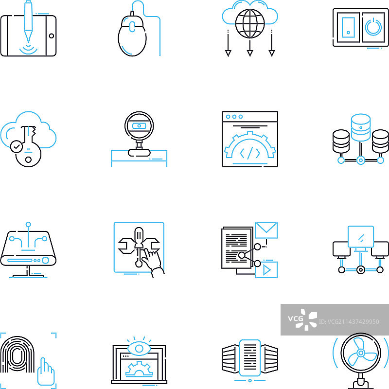 在线营销线性图标集：SEO、PPC图片素材