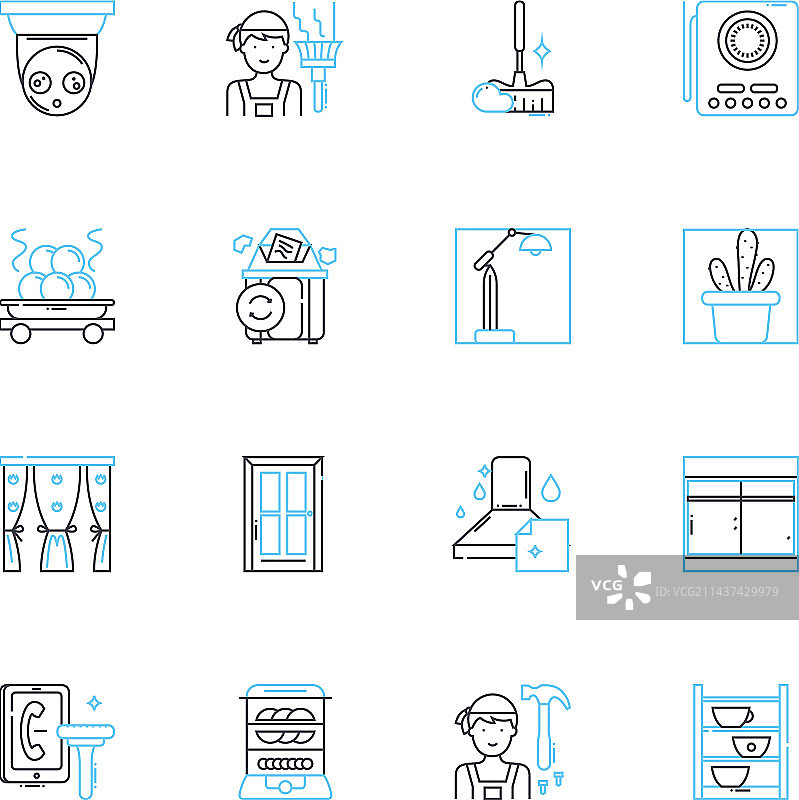 柜子线性图标集存储厨房木材图片素材